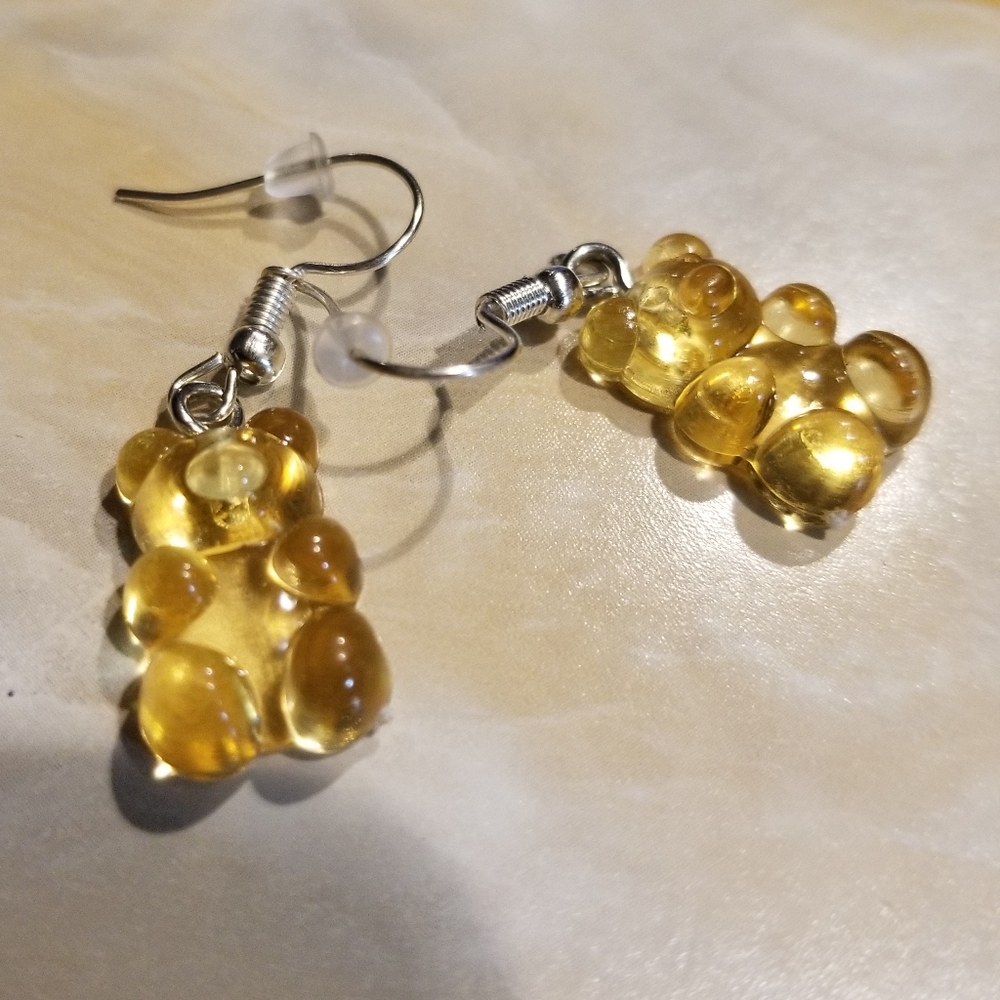 Handcrafted Gold Gummy Bear earrings NWT